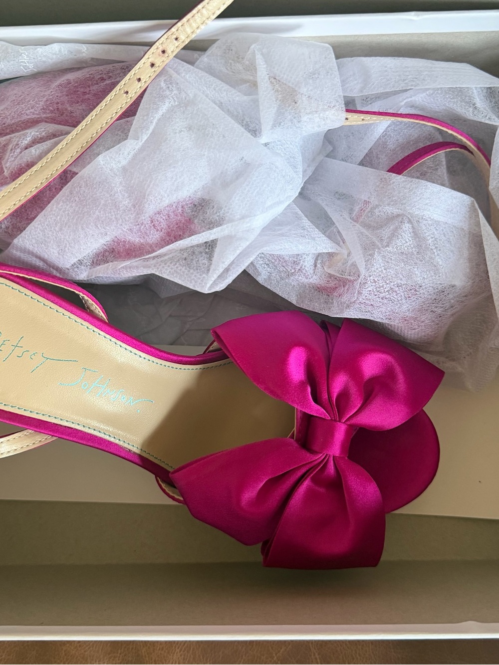 Betsey Johnson Fuchsia Satin Bow Block Heel Sandals - Picture 2 of 2